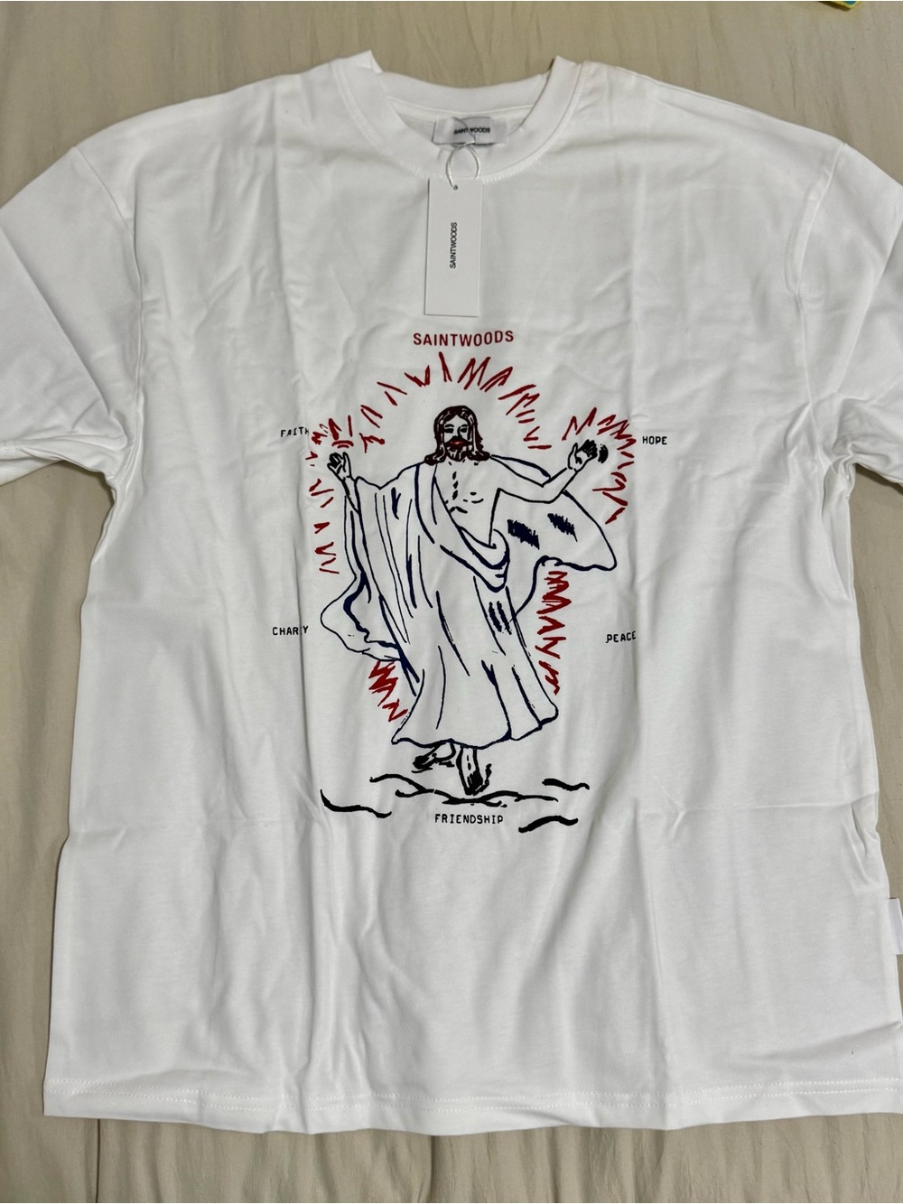 Saintwoods - White Jesus Graphic Crewneck T-Shirt (Medium) (Rare)